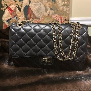 Roberta Rossi Milano Quilted Black Leather Bag Gold Chain Crossbody Adaptable